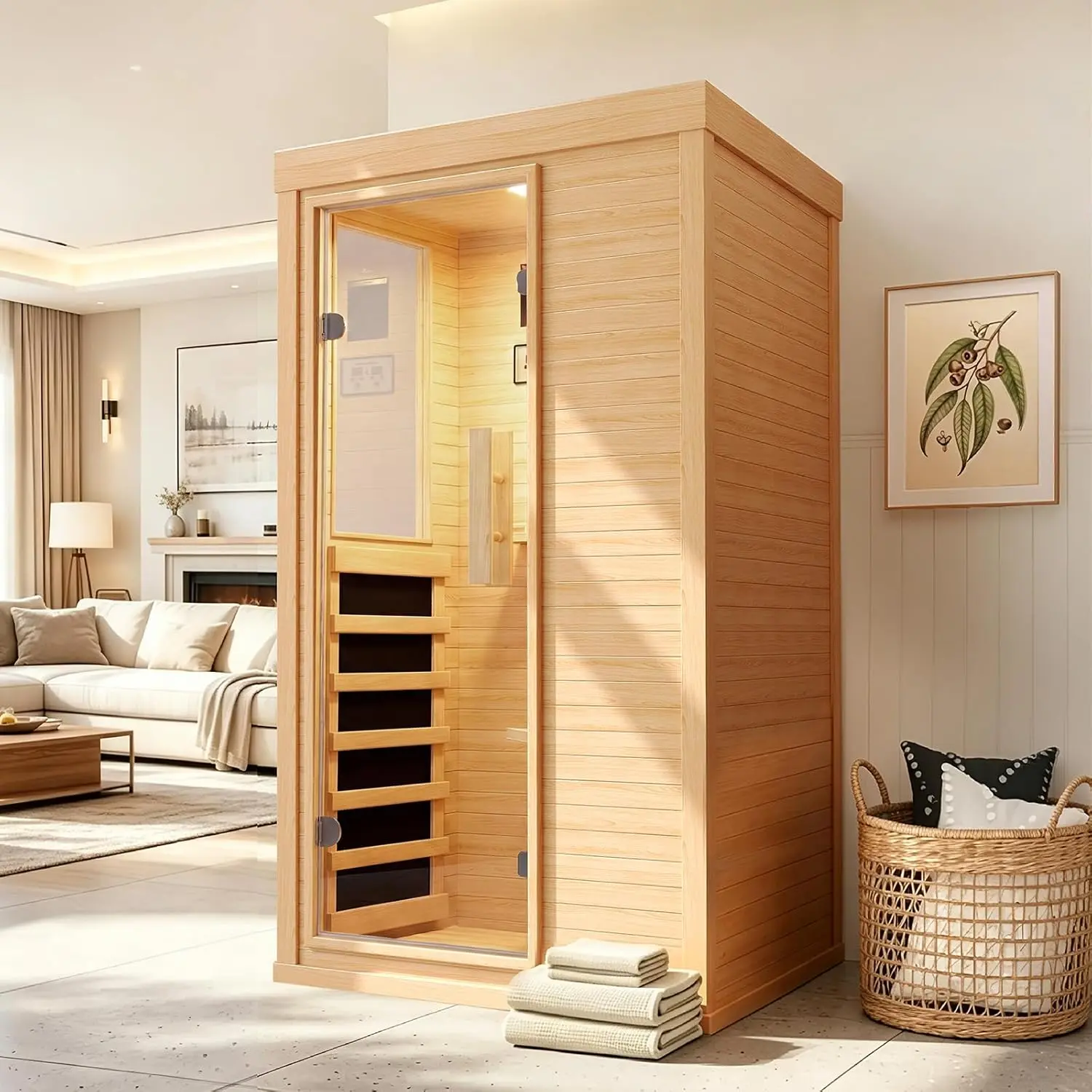 Aoxun Hemlock Wood Single-Person Indoor Dry Sauna Room, Low EMF Far Infrared, Reading Light, Bluetooth Speakers, 32.67"x27.55"x59.44" (Home Improvement Garden Building)