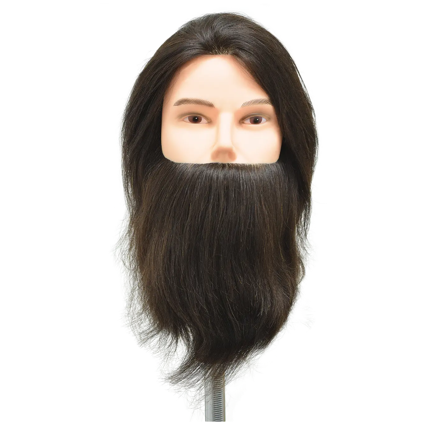 Realistic Male Mannequin Head with Beard, 20-Inch 100% Human Hair with Natural Growth, Extra Thick Level 2 Brown, Sturdy Base for Grooming Practice, Full Beard, 20 Inches