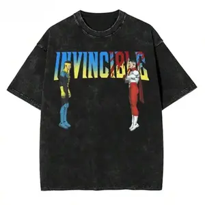 Invincible T-Shirt Mark Grayson Omni-Man Graphic Tee Vintage Washed Oversized Shirt Anime Superhero Streetwear for Men Women