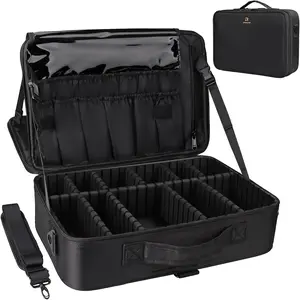 Makeup Case Large Makeup Bag Professional  Case 16.5 inches Travel  Organizer Brush Holder  Makeup Artist Storage Box, 3 Layer Large Capacity, with Adjustable Strap