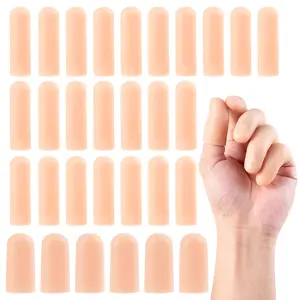 30PCS Gel Finger Cots, 2 Sizes Thumb Protector, Soft Finger Covers for Cuts, Fingertip Protector for Embroidery, Cutting, Hands Cracking, Corns, Blisters, and Calluses Protect, Nude