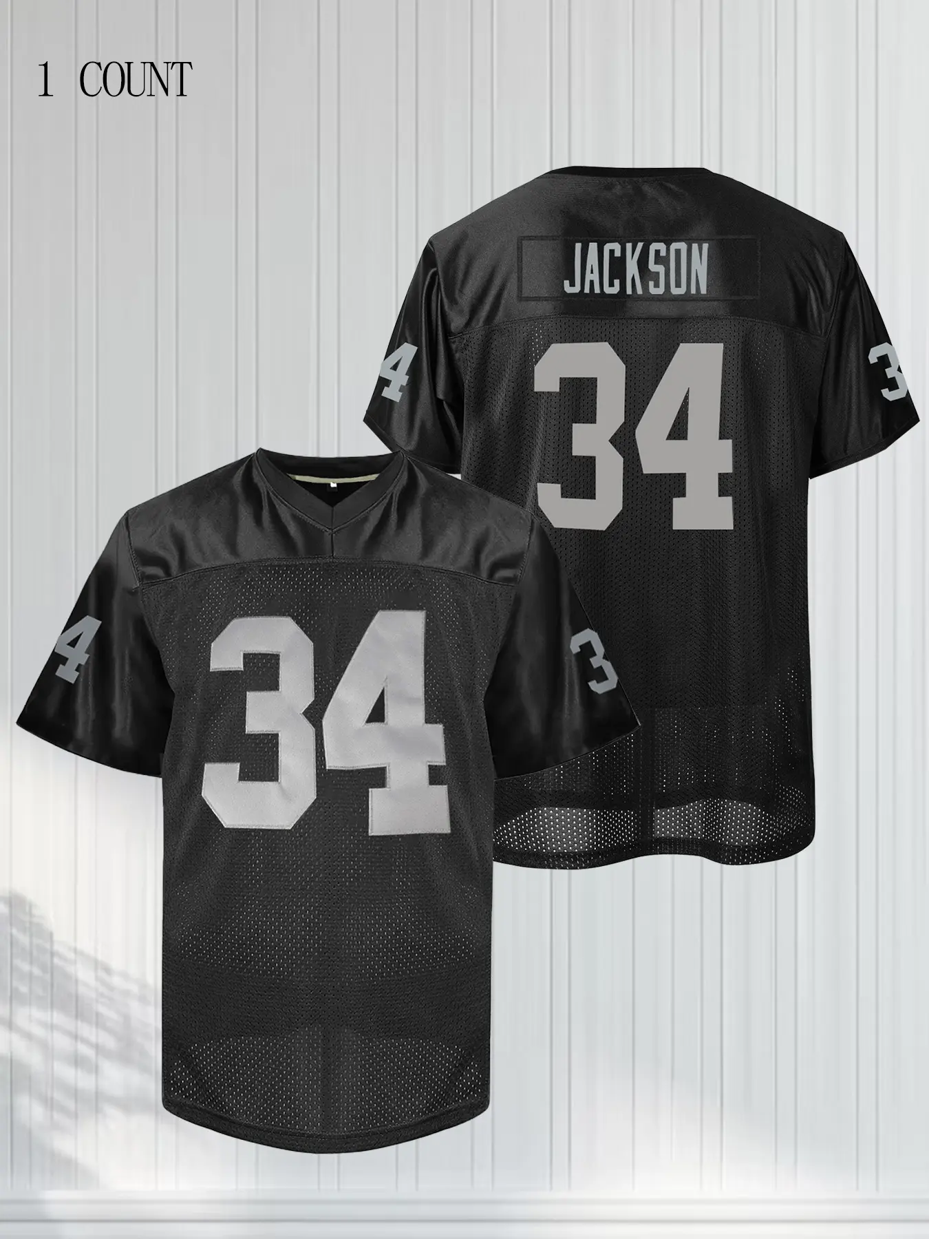 Men's 34 Black Letter Embroidered Las Vegas Football Lightweight Jersey Shirts, Black Jerseys, Loose Breathable Short Sleeve Sportswear Classic Retro Mesh For Adults Soccer Uniform Suitable for Street Wear, Hip Hop & Daily Training, Sports Style Jersey