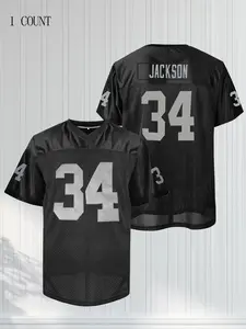 Men's 34 Black Letter Embroidered Las Vegas Football Lightweight Jersey, Black Jerseys, Loose Breathable Short Sleeve Sportswear Classic Retro Mesh For Adults Soccer Uniform Suitable for Street Wear, Hip Hop & Daily Training