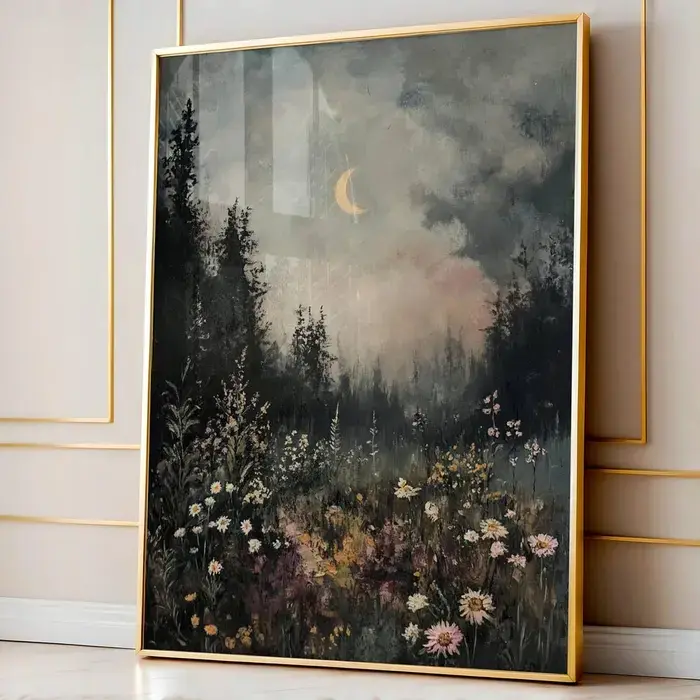 Dark Moody Flower Field Art, Dark Cottagecore Art, Dark Wildflower, Moody Art, Dark Print, Moody Florals Art