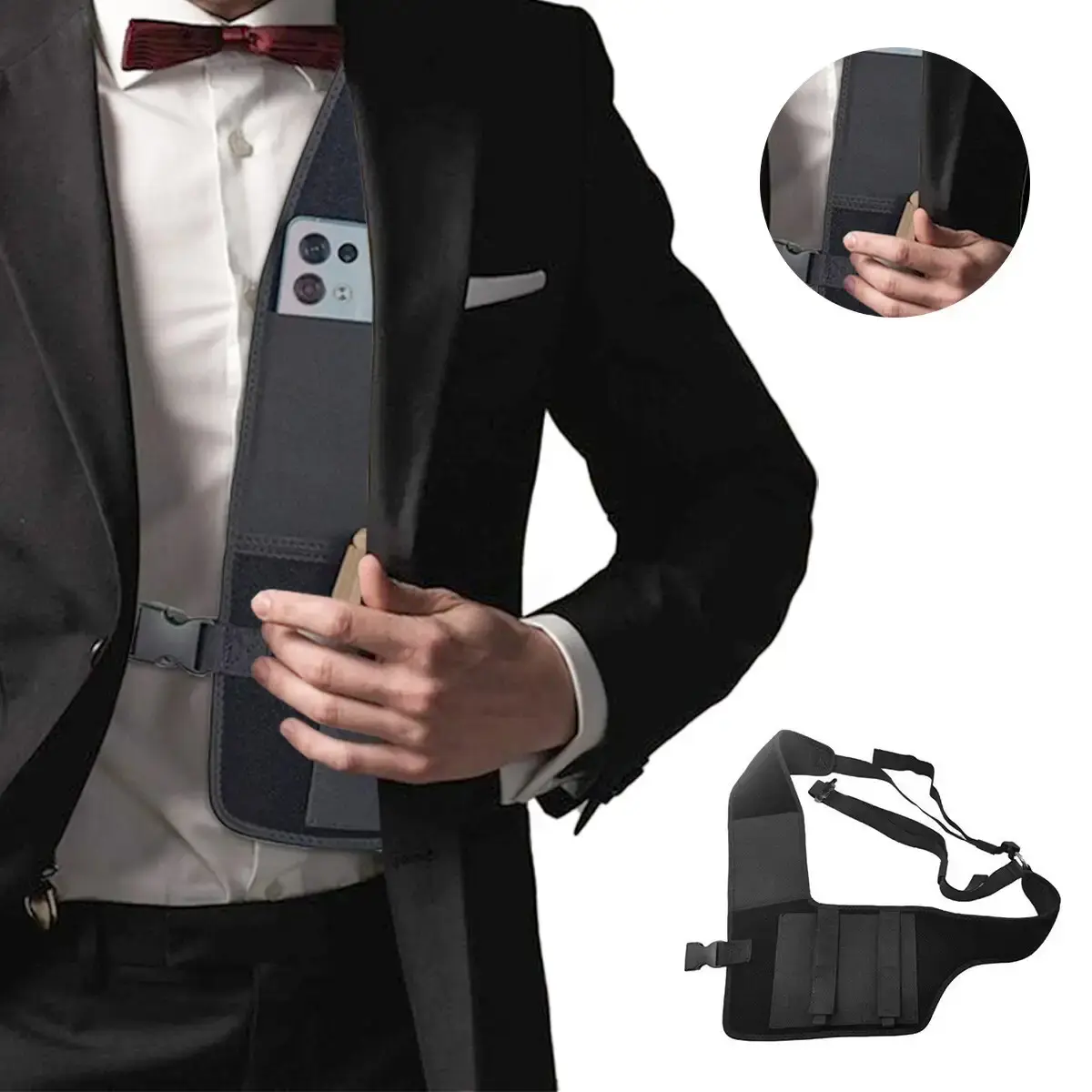 Concealed Shoulder Gun Holster - Adjustable Invisible Neoprene Chest Holster for Men, Right-Hand Extraction, 35-55in Chest Sizes, Concealed Shoulder Holster