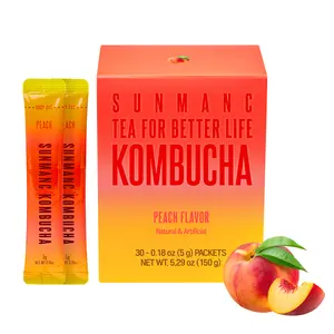 SUNMANG Peach Kombucha 30 Packets - 0g Sugar & 15 Calories - 19 Probiotic Strains & Vitamin C - Refreshing Sparkling Drink Mix for Digestive Support - Perfect K-Food Pairing (Peach)