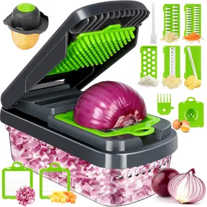 Vegetable Chopper 12-in-1 Multifunctional Food Chopper Professional Onion Chopper with 7 Blades Vegetable Cutter with Container for Salad Potato Carrot and Garlic Essential Kitchen Tool Grey