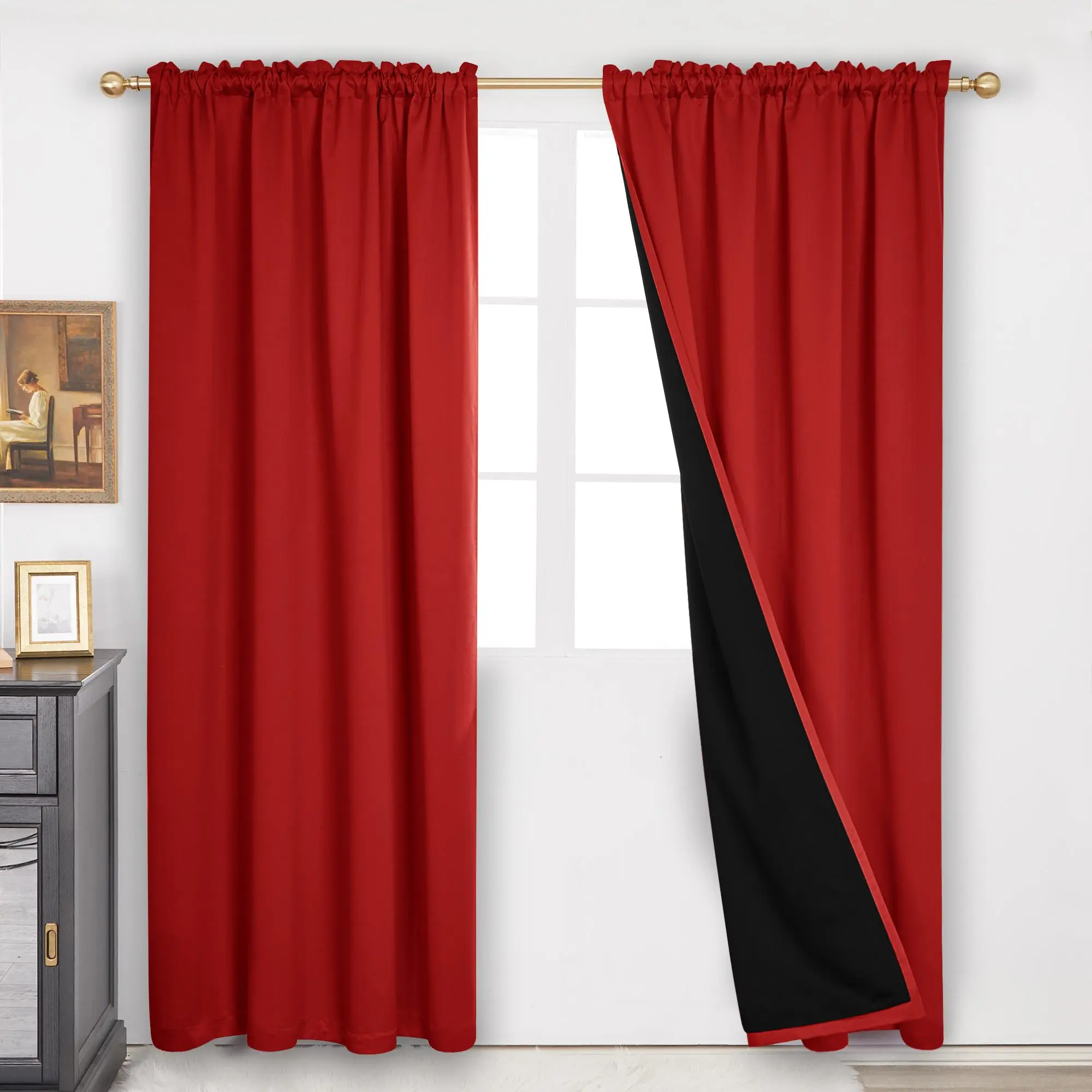 Deconovo Full Blackout Window Curtains - Satin Finish, Rod Pocket, Easy Install Room Decor Curtain, Total Light Block, Window Curtain
