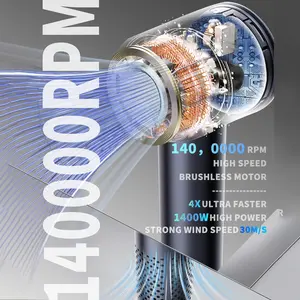 Hair Dryer Blow Dryer 400 Million Negative Ionic Professional Hairdryer 140,000 RPM High Speed Brushless Motor 1400W Low Noise Thermo-Control Fast Drying HD Display Styling Nozzle Lightweight