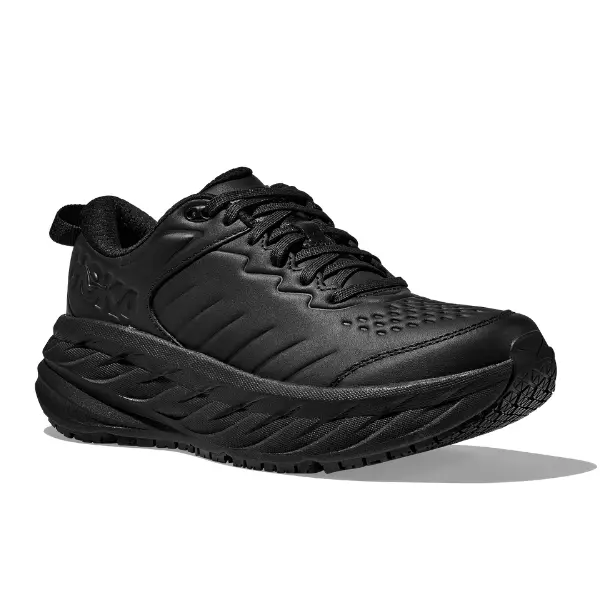 HOKA Men's Bondi SR Wide Black Water-Resistant Leather EVA Cushioning Slip-Resistant Outsole Comfort Shoes