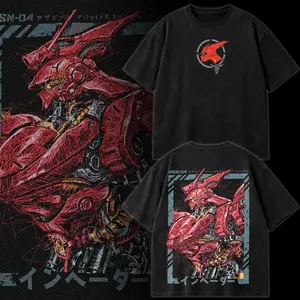 Gundam Mobile Suit MSN-04 Sazabi Origin Retro Unisex Vintage Double Printed Heavyweight Cotton Oversized Wash Gunpla Tee, Workout Clothes, Gym Workouts, Clothes for Daily Wear