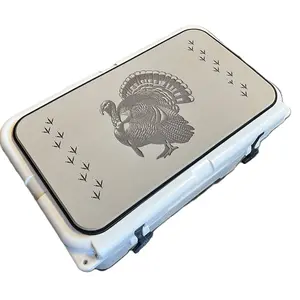 Top fits YETI Tundra Cooler Lid-Strutting Gobbler & Turkey Tracks Logo-Tan/Black-Easy Peel & Stick-3M Adhesive-VORTEX COOLER PAD-Genuine Polyethylene-UV Stable-Stain Resistant-Weather-Resistant-Slip Resistant-Water Resistant-Made in USA Roadie