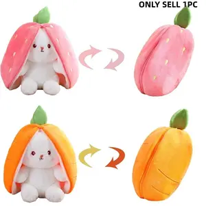 18cm/7.08in Bunny Plush Toy, Soft Stuffed Animal, Cosplay Strawberry Carrot Rabbit Pillow Toy, Kawaii Stuffed Animal Bunny Toy for Valentine's Day and Easter Gifts