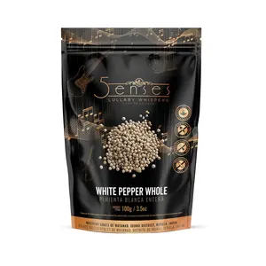 5Senses Malabar White Pepper Whole | Pimienta Blanca | Lullaby Whispers | 100% Natural, Non-GMO, Fairtrade, Kosher, Gluten-Free, Vegan Flavor Spice