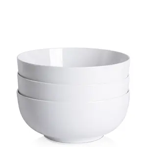 Professional 64oz Mixing & Serving Bowls Set – 3-Piece Ceramic Tableware – 8 Inch Large White Porcelain for Soup, Salad, Cereal, Pasta – Microwave & Dishwasher Safe – Durable Restaurant Quality