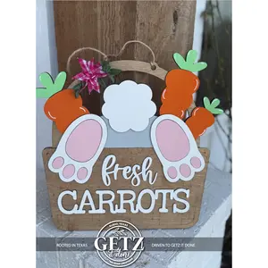 Easter Bunny Door Hanger, Fresh Carrots Sign, Spring Bunny Decor, Layered Wood Door Sign, Easter Porch Decor