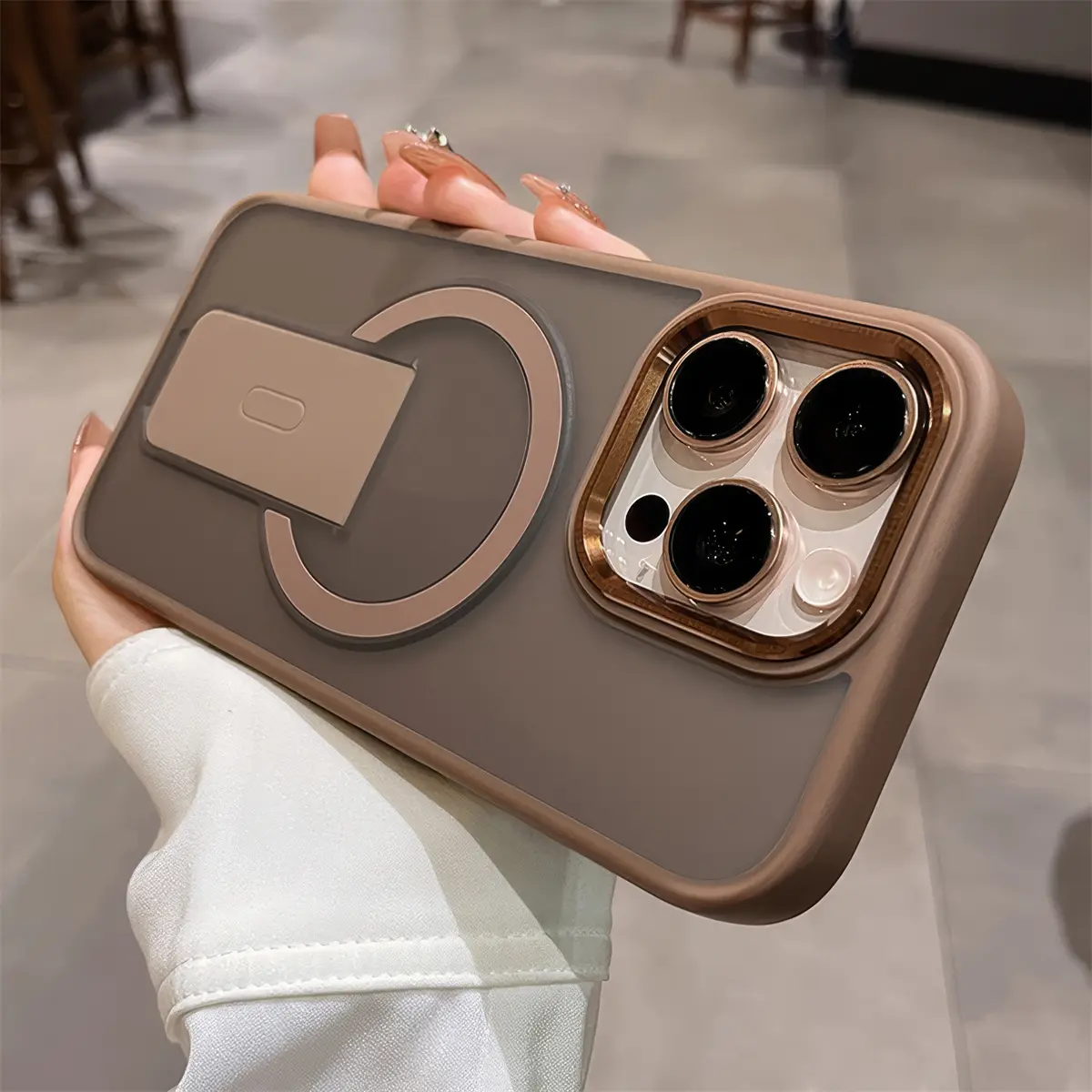 Magnetic Bracket Silicone Soft Case with Frosted Texture, TPU-PC Shockproof Casing for iPhone 13-17, Smartphone, Cellphone, Handheld Devices, Cover