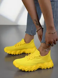 Women's Casual Sports Shoes, Breathable Fabric, Lace-Up, Thick Sole, Height-Increasing, Trendy, Unisex, Couple's Fashion Sneakers, Thick Soled Sneakers