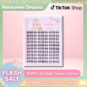 Ninetynine Dreams 90PCs Double Tower Lashes | 9–13mm C+ Curl Spiky Anime Manhua Style Natural Daily False Eyelashes, Waterproof Long-Lasting Reusable DIY Lash Clusters — Ultra-Thin Band, Pre-Mapped Beginner Friendly Individual False Eyelashes Clusters
