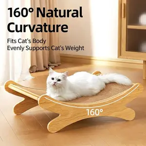 Essential Cat Scratch Bed, 160° Fitted Design, Solid Natural Wood Construction, Replaceable Jute Pad, Space-Saving, Durable, Anti-Tip, Dual-Use Furniture