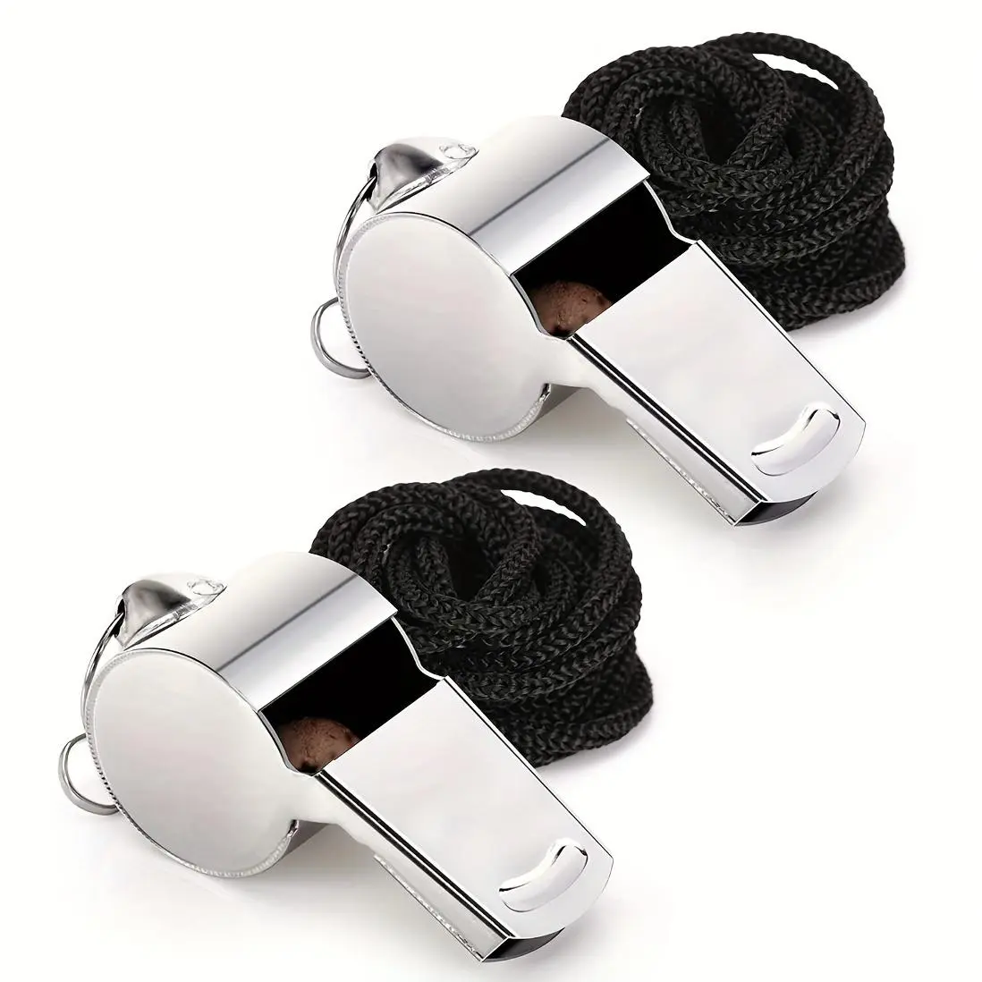 2-Pack Stainless Steel Referee Whistles with Lanyards, Sporty Metallic Design with a Loud Crisp Sound, Durable Referee Gear for Coaches & Outdoors, Outdoor Sports