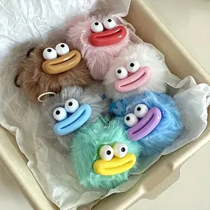 6pcs Cute Cartoon Sausage Keychain Set, Keychain Kawaii, Soft Plush Material, Mixed Colors, Ideal for Bags & Cars Accessories, Novelty Gift Idea, Soft Pompom Keychain