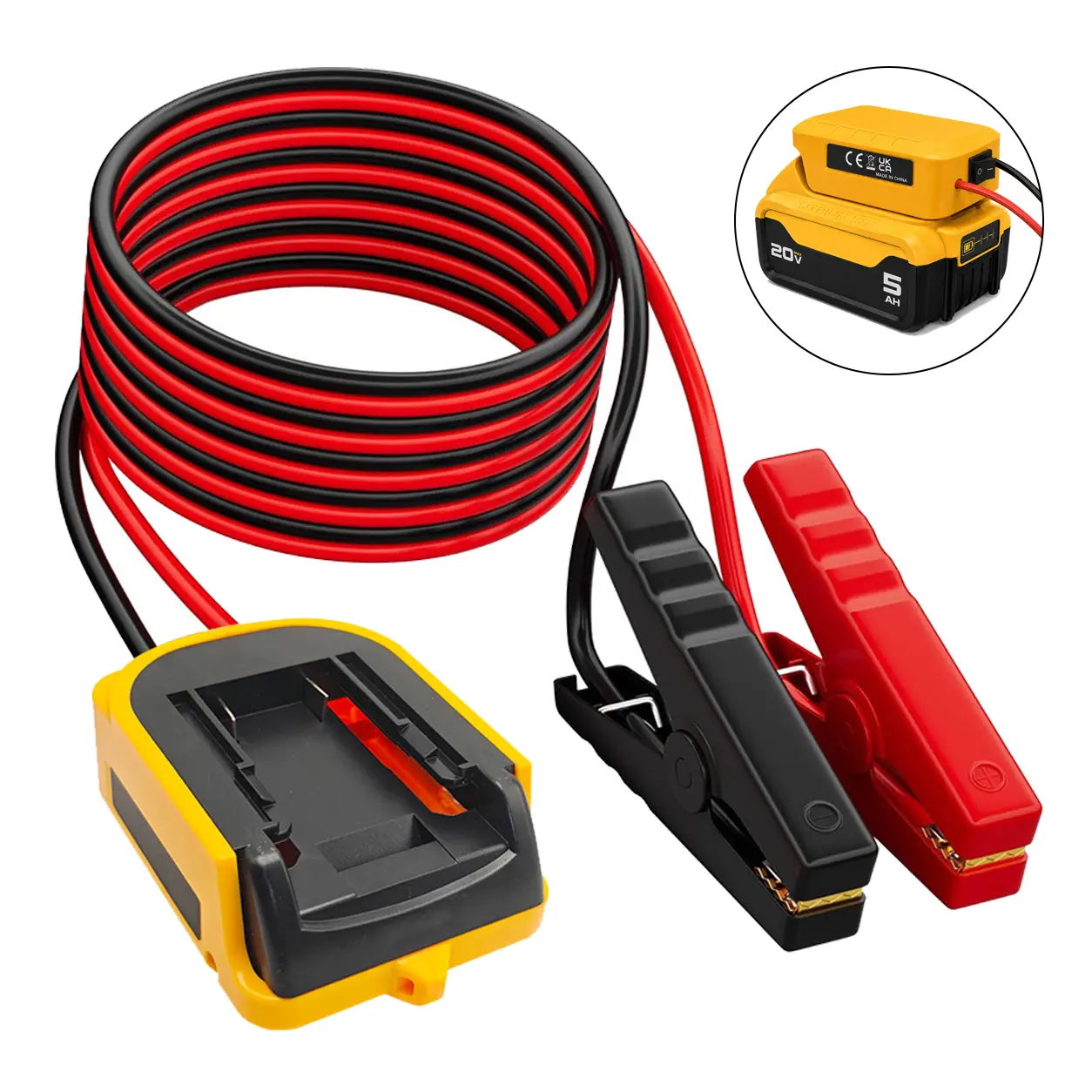 12AWG Booster Cable for DeWalt 20V Battery, 6FT Heavy Duty Battery Cable with Clamps, Portable Automotive Emergency Starting Cable, 392°F (200°C) Silicone Wire (Battery NOT Included)