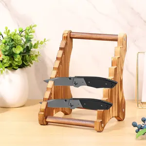 Wooden Knife Stand 7 Layers Wood Knife Display Rack Stable Kitchen Knife Holder Desktop Knife Display Case Knife Block Countertop Knife Organizer for Home Restaurant Kitchen