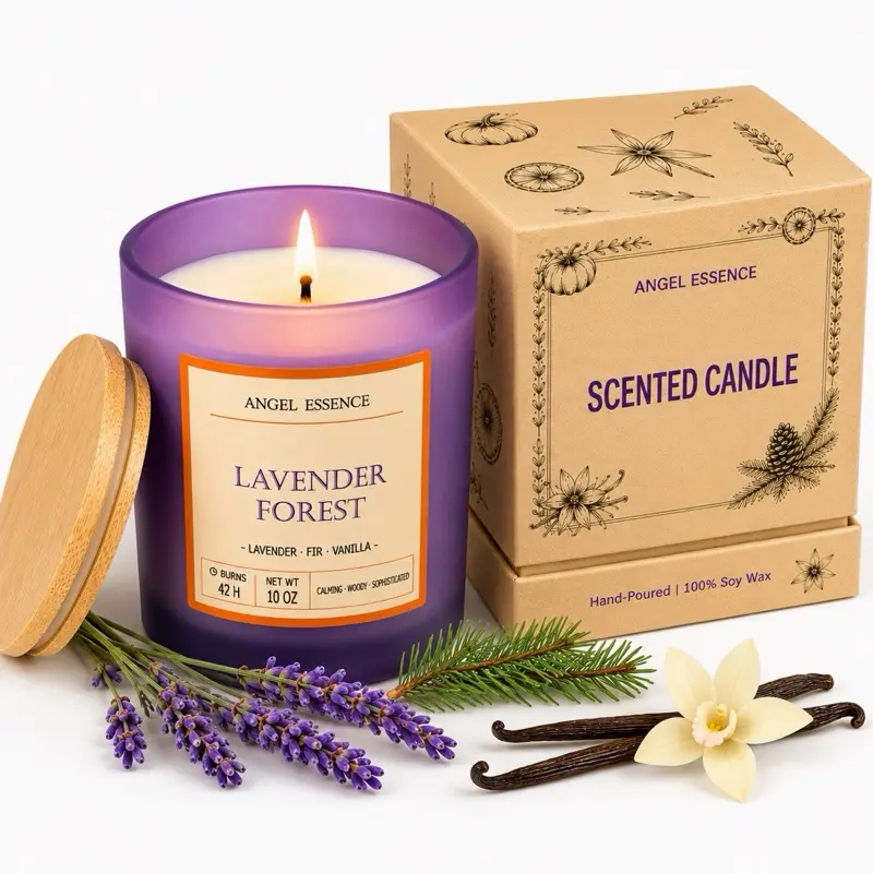 Angel Essence 10 Oz Nature-Infused Lavender Forest Soy Wax Jar Candle - Hand-Poured, Glass Container, Cotton Wick, with Lavender, Fir & Vanilla Fragrance for Aromatherapy & Home Decoration, Gift