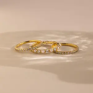 Diamond Eternity Ring Set by Caitlyn Minimalist - Set of 3: Diamond & Pearl Stacking Rings - Bridesmaid Jewelry Set - Gift for Her