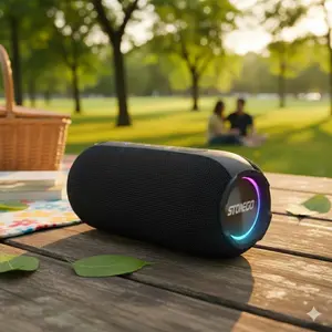 Portable Bluetooth Speaker with 360° RGB Lights, DSP Bass & TWS Pairing. 5000mAh Battery, Waterproof Design for Outdoor Party, Shower & Travel.