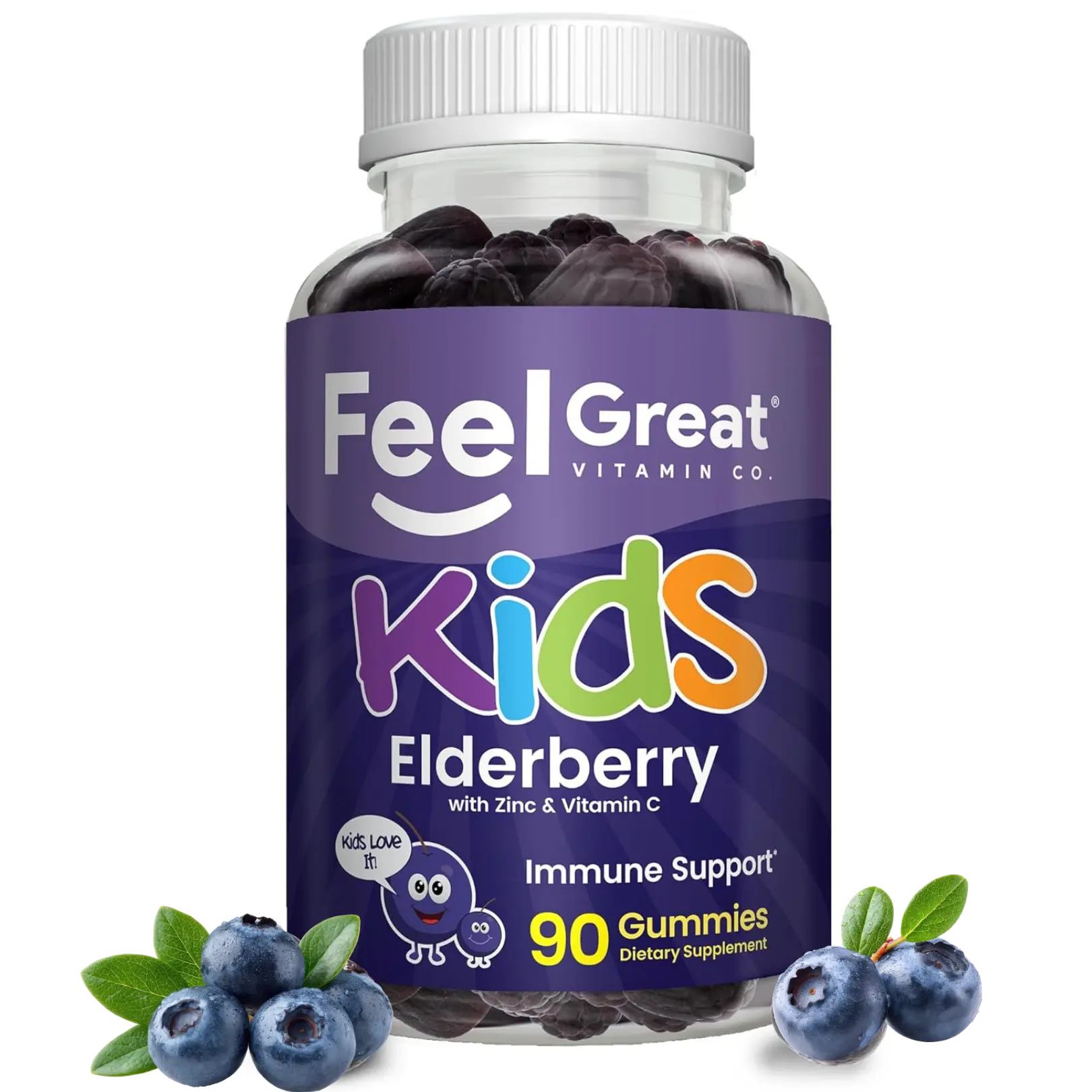 Feel Great Kids Elderberry Gummies with Zinc and Vitamin C | Sambucus Elderberry Gummies | 90 Day Supply