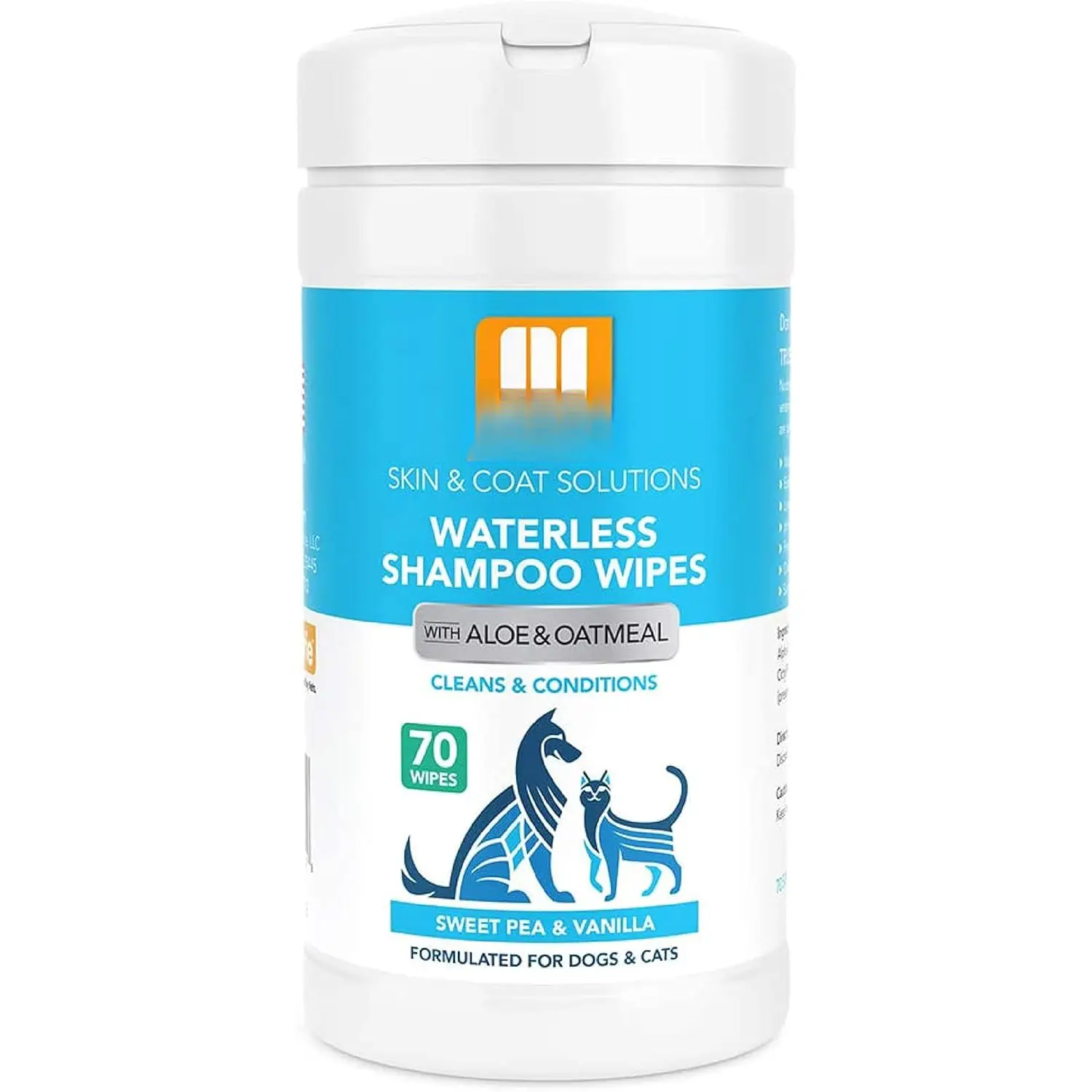 Waterless Shampoo Wipes for Dogs & Cats (70 Wipes, Sweet Pea & Vanilla)