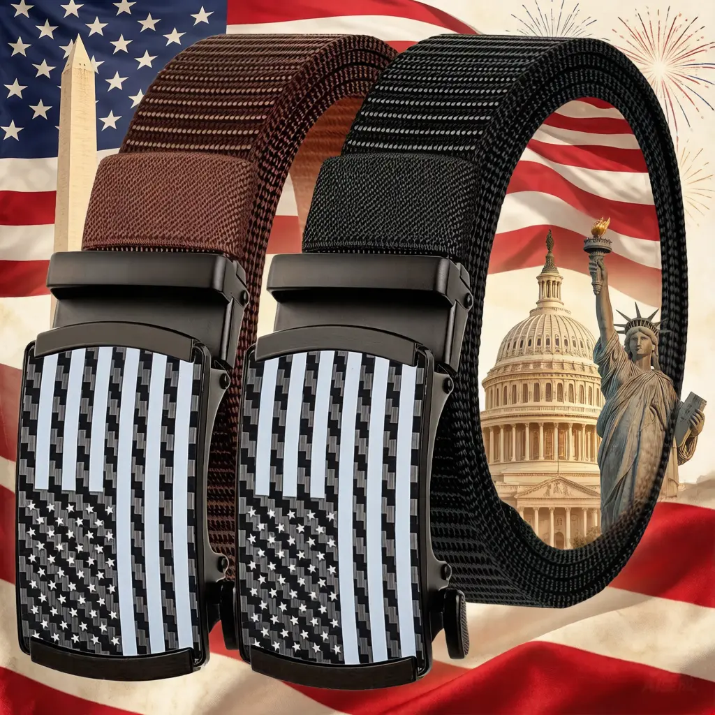 Men's 2-Pack Durable Belts - Heavy-Duty Nylon Braid Webbing, Adjustable Exact-Fit Straps, Elastic Waistbands, Automatic Buckles for Workwear, Leisure Wear