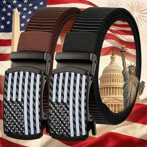 Men's & Boys' Elastic Waistbands Adjustable Tactical Belts with Automatic Buckles for Work Leisure & Everyday Wear Ratchet Belt 2 Pack Nylon Webbing