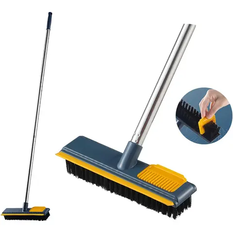 Long Handle Floor Brush Set, Hard Bristle Push Broom, Cleaning Brush & Comb, Ideal for Tile Floors, Pools, Patios, Bathrooms, Kitchens