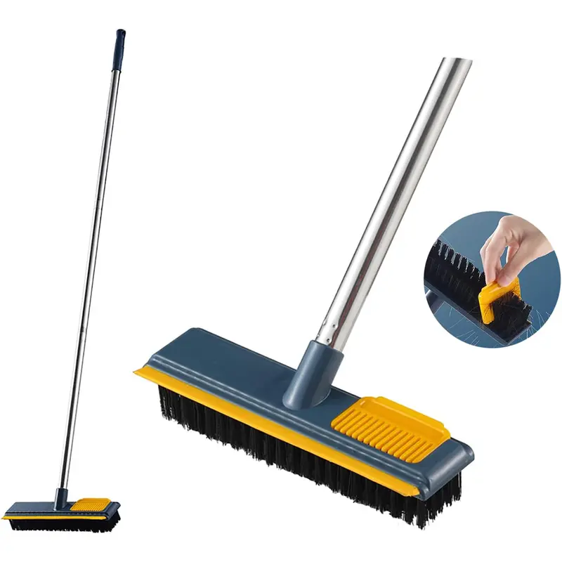 Long Handle Floor Brush Set, Hard Bristle Push Broom, Cleaning Brush & Comb, Ideal for Tile Floors, Pools, Patios, Bathrooms, Kitchens