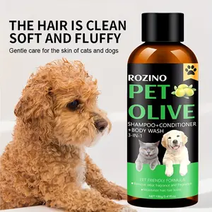 【Ten pack 】ROZINO Pet Olive 3-in-1 Shampoo + Conditioner + Body Wash - Pet-Friendly Formula, Odor Removal, Plant Fragrance & Moisturizing Fur - For Cats & Dogs - 100g/3.41fl.oz