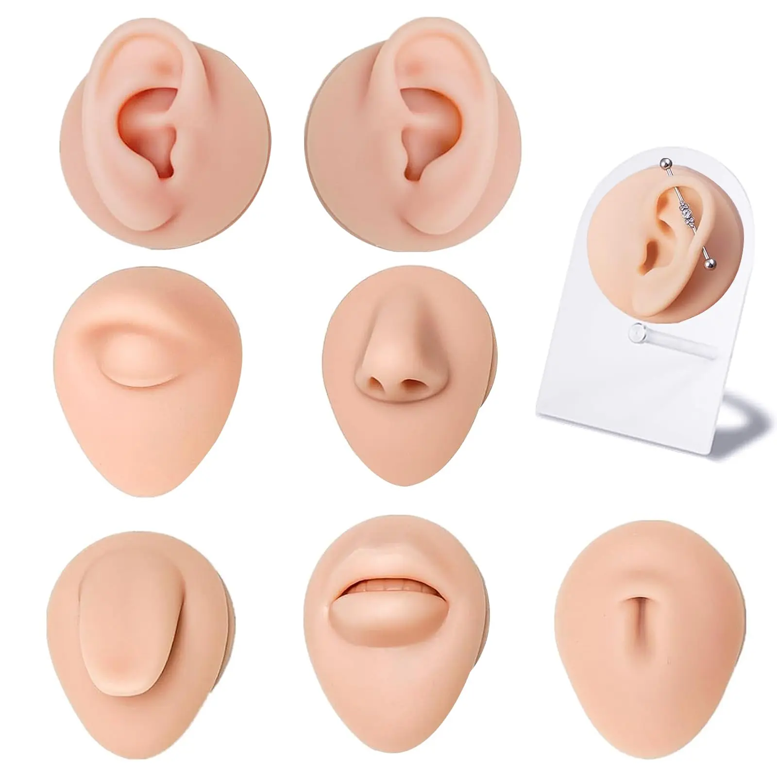 7Pcs Premium Silicone Body Piercing Training Tool Kit - Ultra-Realistic Skin, Ear, Nose, Tongue, Lip, Belly Button Parts, Durable, Reusable for Body Piercing Enthusiasts Practicing for Realistic Feedback