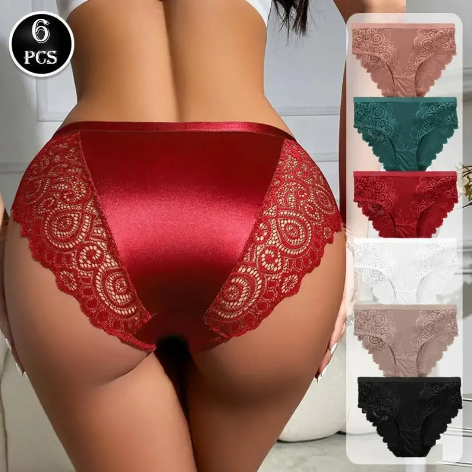 Women’s High Waist Lace Lingerie - 6-Piece Pack Lightweight Breathable Floral Panties, Elegant Trending Intimates for Everyday Wear, Bridal, Multiple Colors, All Seasons