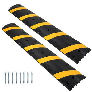 Set of 2 6FT Rubber Speed Bump for Road, 72 in 22,000 LB Capacity Cable Protector Ramp Modular Traffic Speed Humps with Expansion Screws, 2 Channel for Parking Lot, School