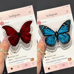 Red And Blue Butterfly with MagSafe Phone Grip, Aesthetic Magnetic Phone Holder, Kawaii Gothic Fan Gift , Kindle Accessories sticky Baby mount Library Card Flower-Shaped Multi-Functional Stand Universal Car Double-Sided Octo Adjustable Portable