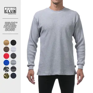 PROCLUB Men's Heavyweight Thermal Long Sleeve T Shirts PRO CLUB Plain Waffle Shirt Crew Neck Warm Cotton Tee Hip Hop Harem Shirts Big and Tall