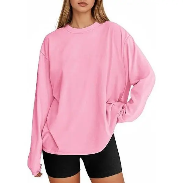 Womens Plus Size S-3XL Long Sleeve Oversized T Shirts Basic Crewneck Workout Tee Tops Spring Summer Fall Loose Fit Casual Y2K Clothes