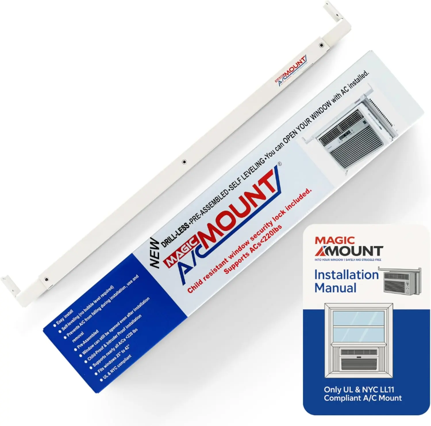 Effortless, Tool-Free Installation: Say goodbye to drilling and damaging your walls! The MAGIC A/C MOUNT air conditioner bracket  easy install, directly from the inside of your home. Simply adjust the arms of window AC bracket, slide them into place!