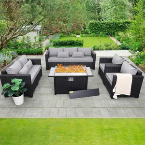 5-Piece Outdoor Patio Furniture Set With 60000 BTU Fire Pit Light Grey