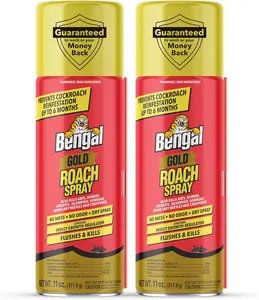 Bengal Gold Roach Spray Odorless Stain-Free Bug Spray for Home Prevents Reinfestation for Up to 6 Months 11 oz 2 Pack Flushes and Kills Roaches Ants Spiders Crickets Silverfish