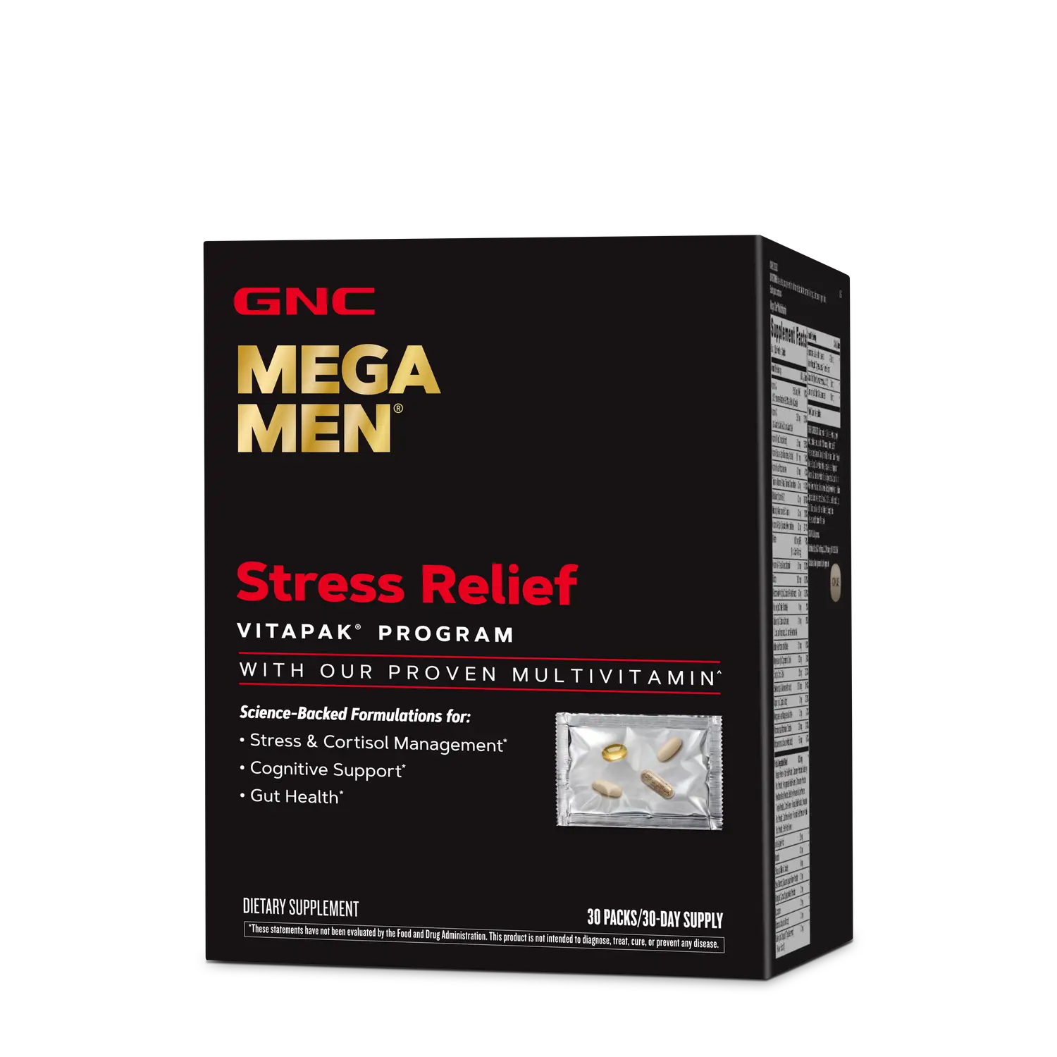 GNC Mega Men Stress Relief Vitapak, Stress & Cortisol Management with Cognitive Support, 30 Count, Healthcare, Dietary Supplement, Edible Natural
