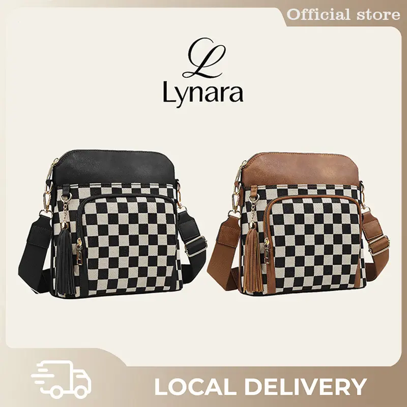 Women's Checkered Shoulder Bag with Adjustable Strap, Zipper Closure, Tassel Detail & Lining - Casual to Formal Everyday Bag for Work, Travel, Shopping, Shoulder Purse For Women, Multi Pocket Crossbody Bag, Crossbody Handbag For Women, Side Bag For Ladies