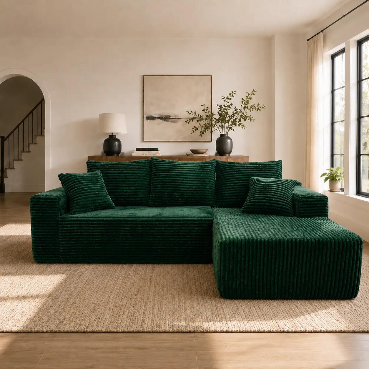 96" L-Shaped Modern Chenille Sofa Set ，Boneless boneless Couches for Living Room with Deep Sea, Oversized Comfy Convertible Sofa , No Assembly Modern Minimalist Upholstered Couch Fluffy Sofa Set Lazy Sofa cloud Modular Cloud Sofa